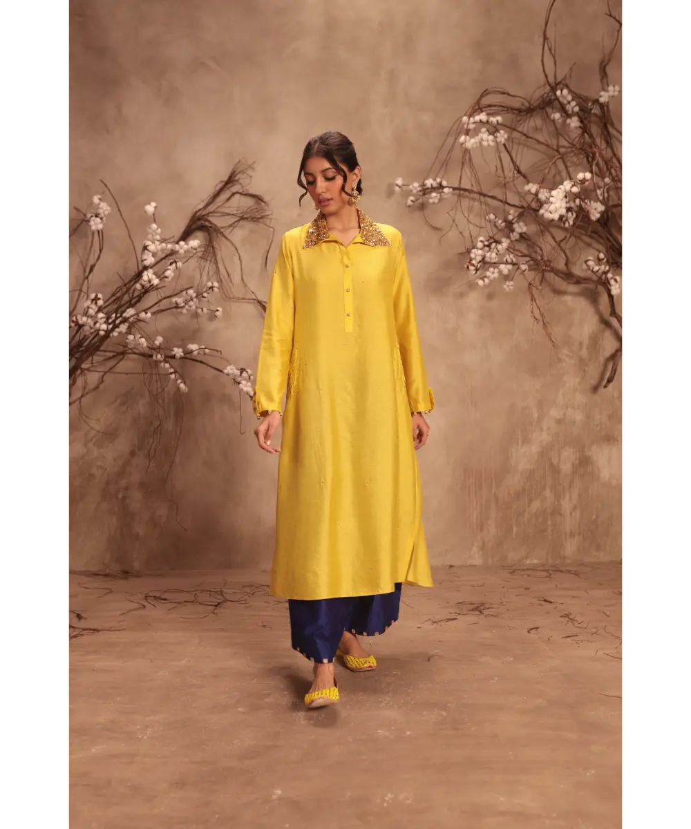 NITI BHOTRA - Nazakat Yellow Collar Kurta Set